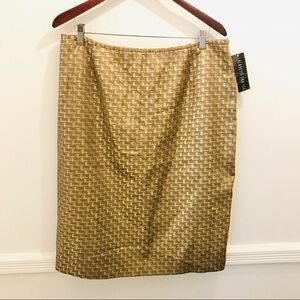 NWT Lafayette 148 Metallic Gold Straight Skirt 16